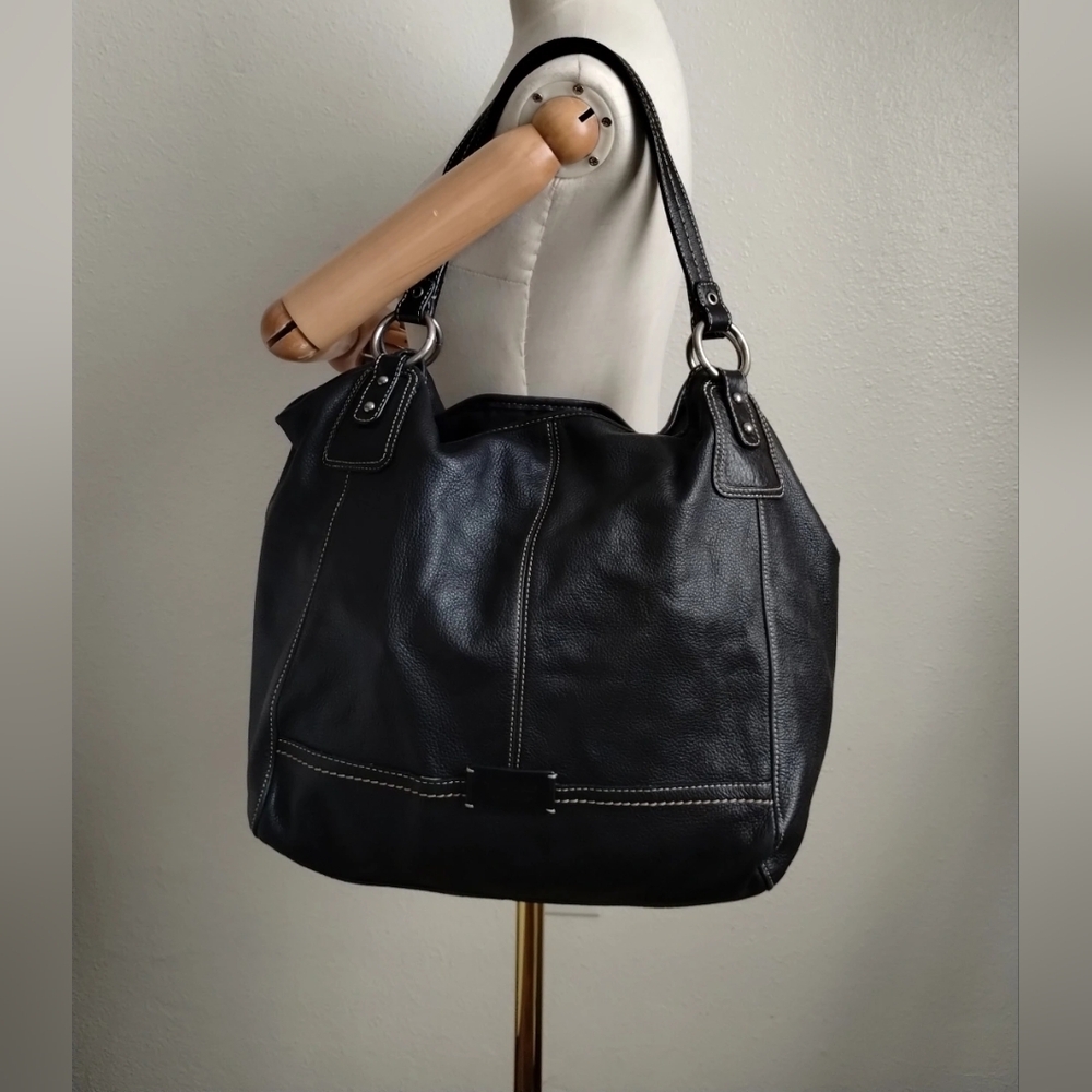 VTG The Sak Black Pebbled Ashbury Shoulder Bag Purse Tote Cow Leather New/Used